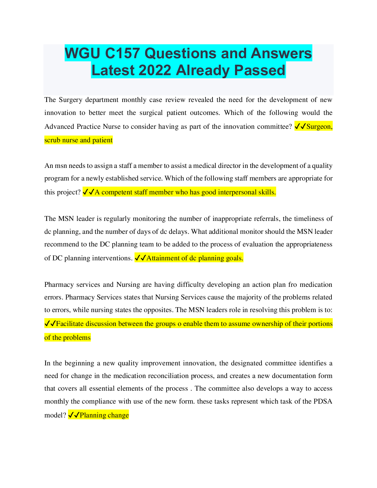 Preview of WGU C157 Questions and Answers Latest 2022 Already Passed